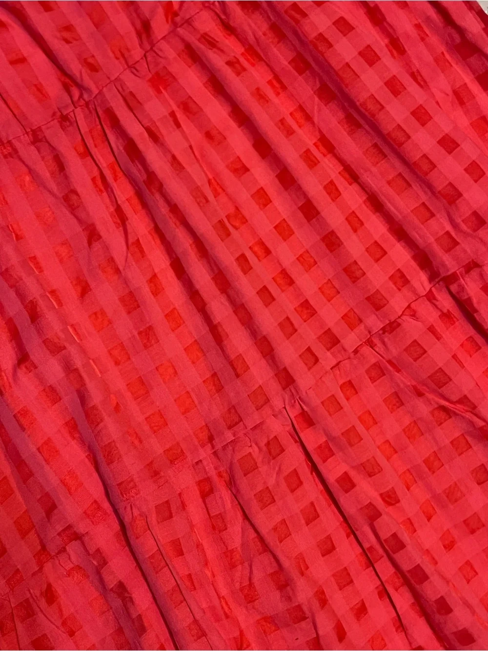 Glamorous Curve Red Gingham Check Puff Sleeve Tiered Smock Mini Dress US 14